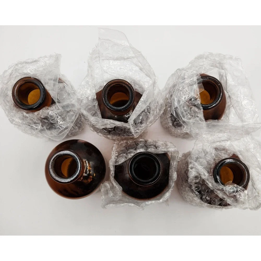 New 6 Small Amber Glass Vases